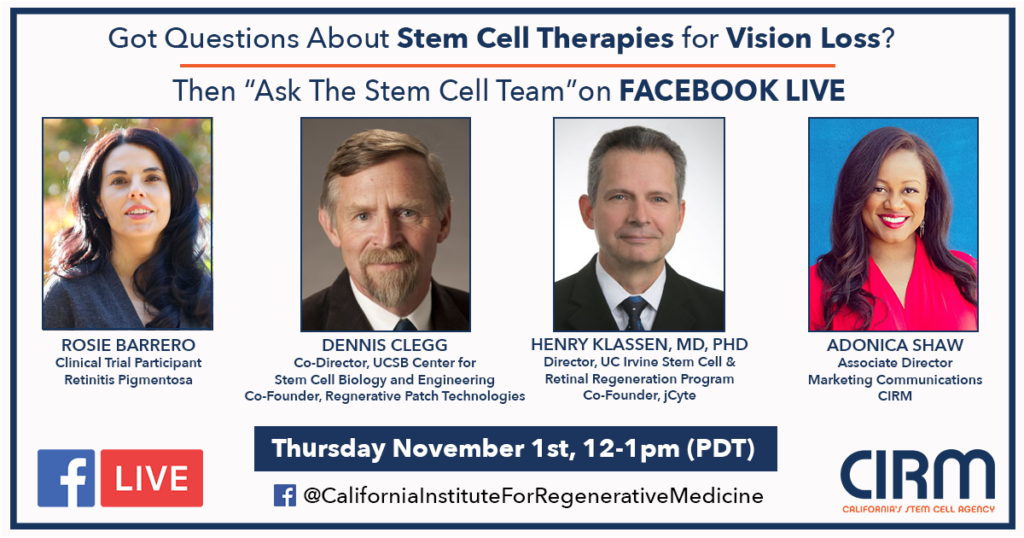 “Ask the Stem Cell Team” webinar was hosted by the California Institute for Regenerative Medicine in November 2018.